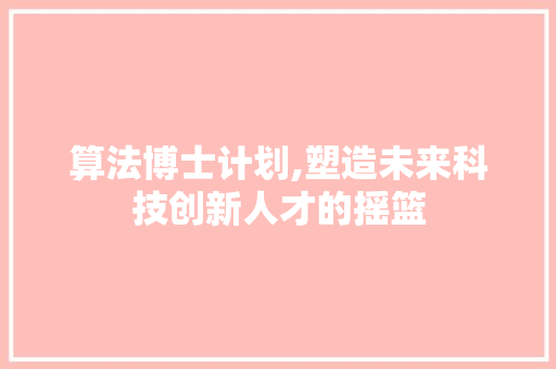 算法博士计划,塑造未来科技创新人才的摇篮 范文赏析