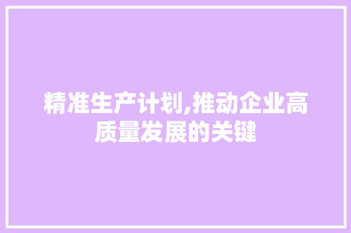 精准生产计划,推动企业高质量发展的关键