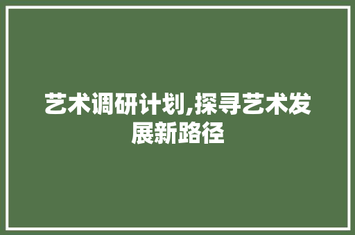 艺术调研计划,探寻艺术发展新路径