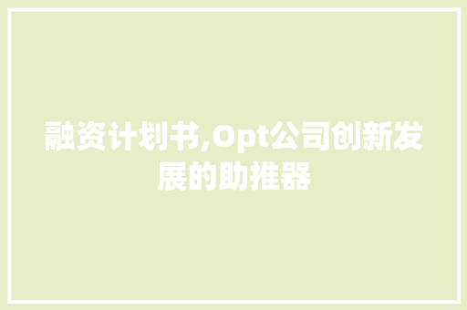 融资计划书,Opt公司创新发展的助推器