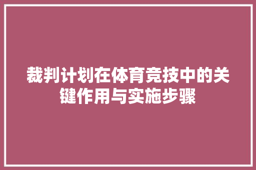 裁判计划在体育竞技中的关键作用与实施步骤