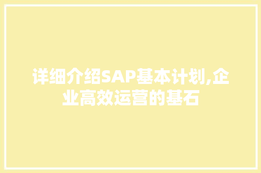 详细介绍SAP基本计划,企业高效运营的基石