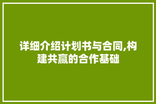 详细介绍计划书与合同,构建共赢的合作基础