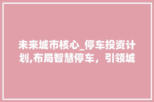 未来城市核心_停车投资计划,布局智慧停车，引领城市发展新篇章