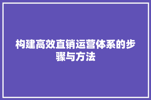 构建高效直销运营体系的步骤与方法