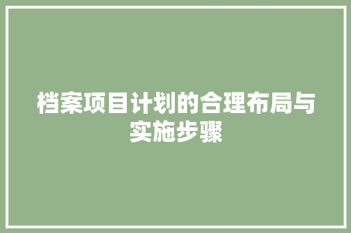 档案项目计划的合理布局与实施步骤