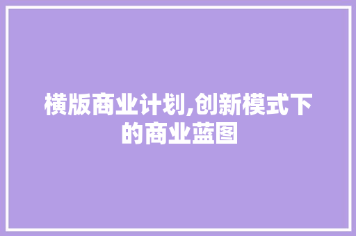 横版商业计划,创新模式下的商业蓝图