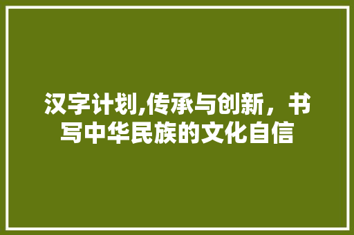 汉字计划,传承与创新，书写中华民族的文化自信