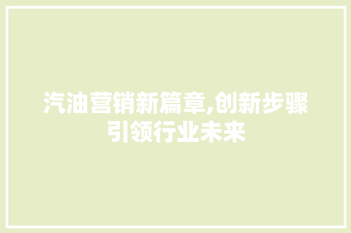 汽油营销新篇章,创新步骤引领行业未来
