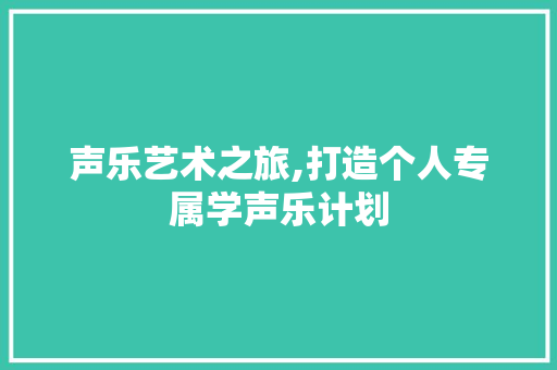 声乐艺术之旅,打造个人专属学声乐计划