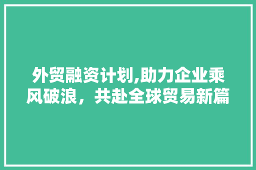 外贸融资计划,助力企业乘风破浪，共赴全球贸易新篇章