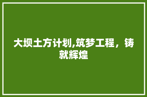 大坝土方计划,筑梦工程，铸就辉煌