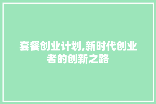 套餐创业计划,新时代创业者的创新之路
