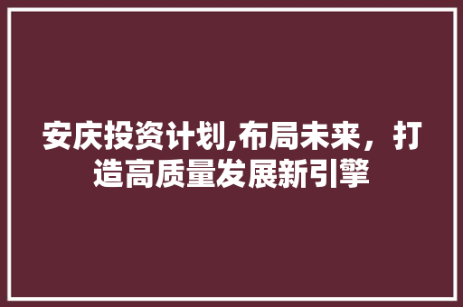 安庆投资计划,布局未来，打造高质量发展新引擎