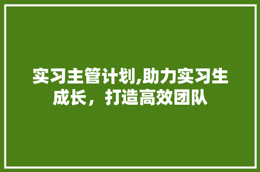 实习主管计划,助力实习生成长，打造高效团队