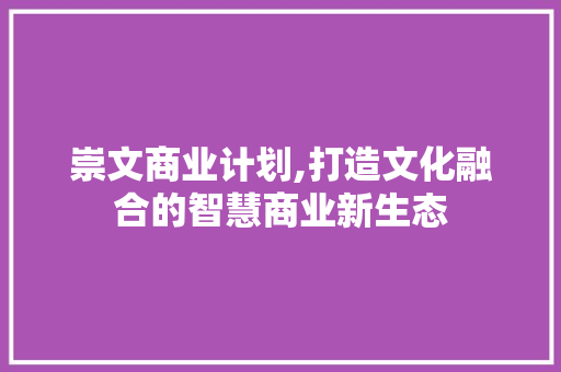 崇文商业计划,打造文化融合的智慧商业新生态