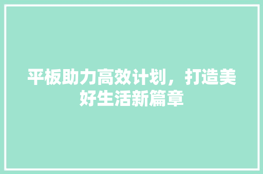 平板助力高效计划，打造美好生活新篇章