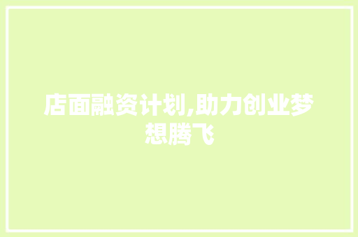 店面融资计划,助力创业梦想腾飞