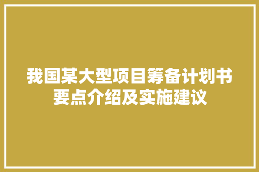 我国某大型项目筹备计划书要点介绍及实施建议