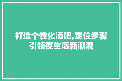 打造个性化酒吧,定位步骤引领夜生活新潮流