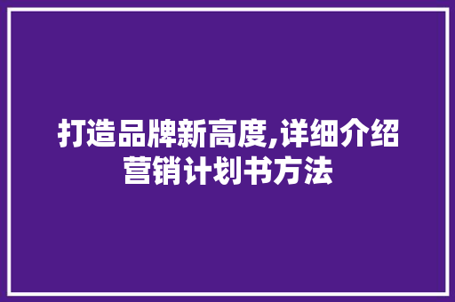 打造品牌新高度,详细介绍营销计划书方法