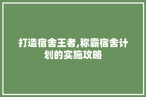 打造宿舍王者,称霸宿舍计划的实施攻略