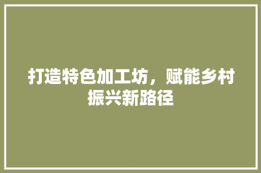打造特色加工坊，赋能乡村振兴新路径