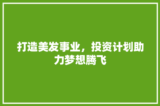 打造美发事业，投资计划助力梦想腾飞