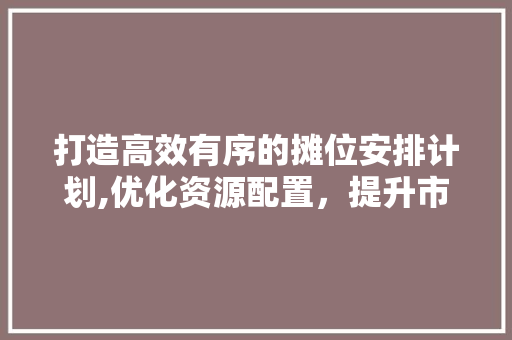 打造高效有序的摊位安排计划,优化资源配置，提升市场竞争力