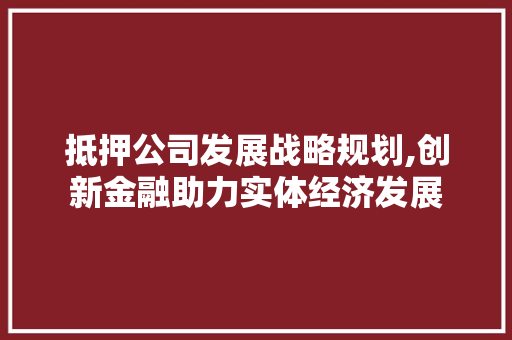 抵押公司发展战略规划,创新金融助力实体经济发展