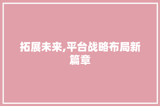 拓展未来,平台战略布局新篇章 写作社区