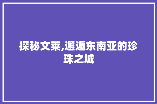 探秘文莱,邂逅东南亚的珍珠之城