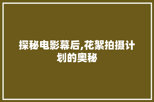 探秘电影幕后,花絮拍摄计划的奥秘