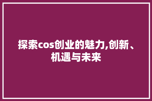 探索cos创业的魅力,创新、机遇与未来