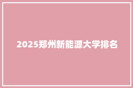 2025郑州新能源大学排名