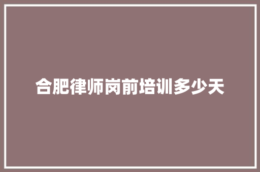 合肥律师岗前培训多少天