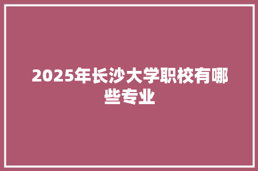2025年长沙大学职校有哪些专业