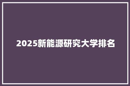 2025新能源研究大学排名