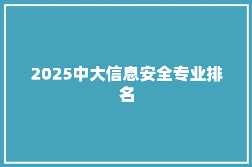 2025中大信息安全专业排名