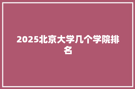 2025北京大学几个学院排名