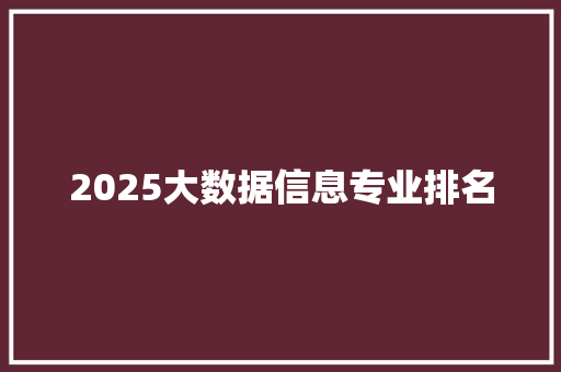 2025大数据信息专业排名