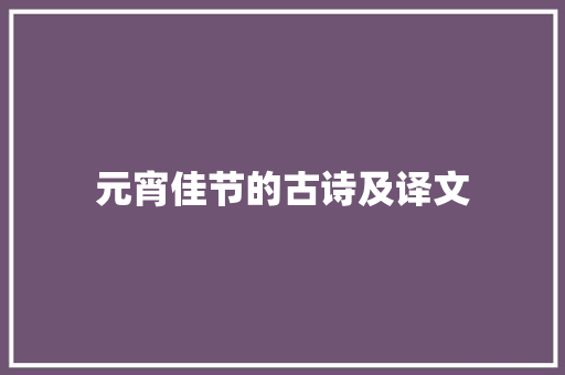 元宵佳节的古诗及译文