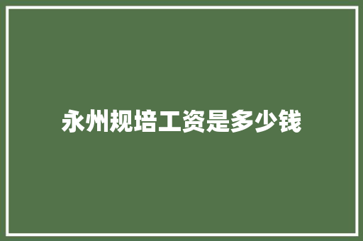永州规培工资是多少钱