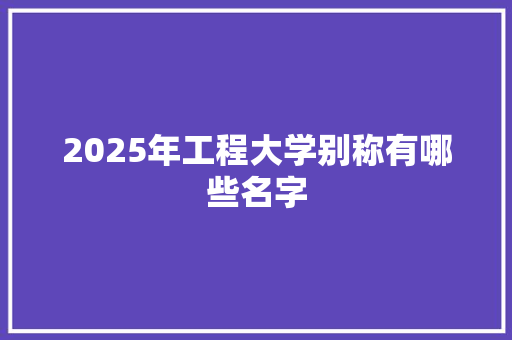 2025年工程大学别称有哪些名字