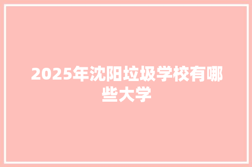 2025年沈阳垃圾学校有哪些大学