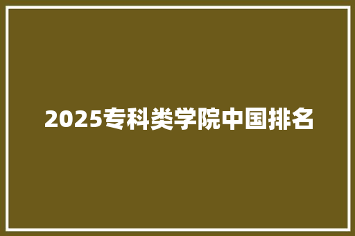 2025专科类学院中国排名