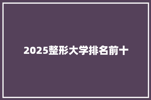 2025整形大学排名前十
