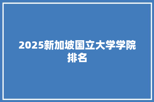 2025新加坡国立大学学院排名