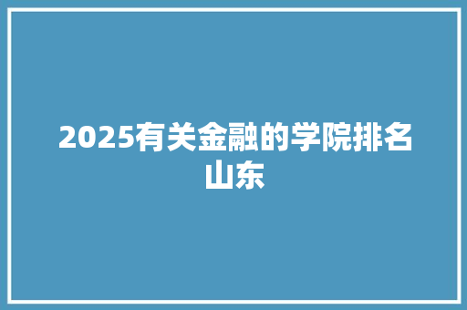 2025有关金融的学院排名山东