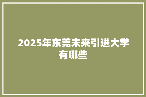 2025年东莞未来引进大学有哪些